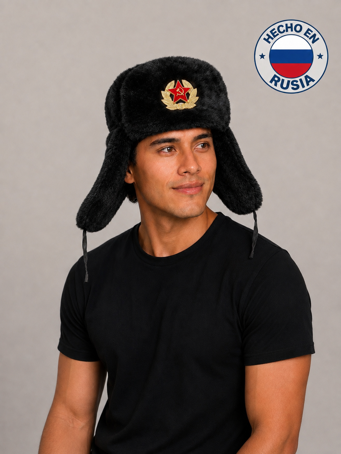 Ushanka Rusa Negra con Emblema Soviético