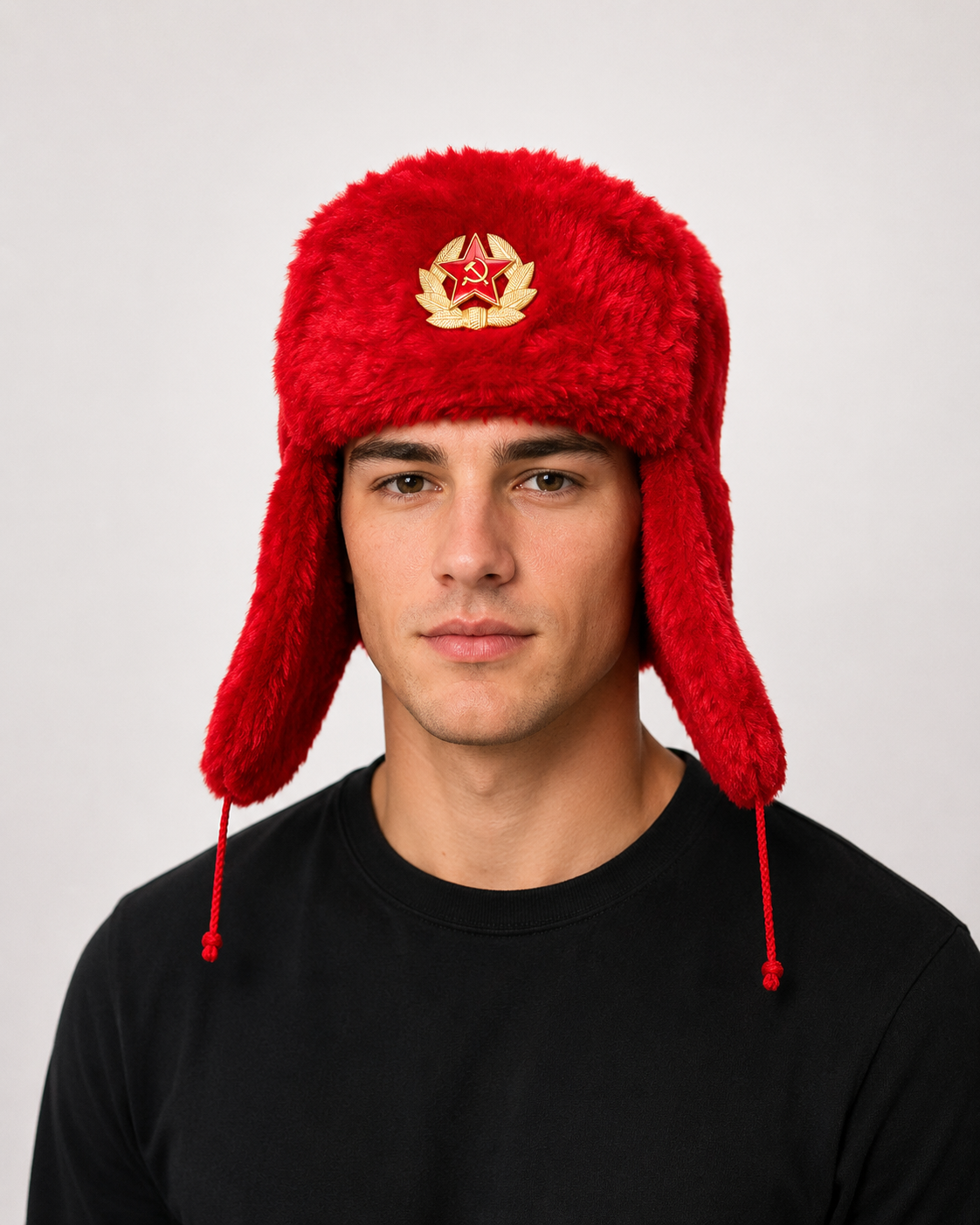 Gorro Ruso Rojo tipo Ushanka con Emblema Soviético