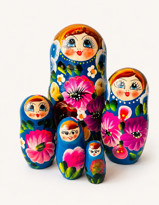 Matrioshka rusa “Cielo de Verano” pintada a mano – 5 piezas | 18 cm
