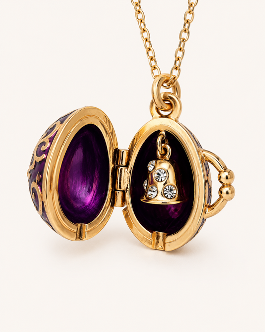 Dije con Colgante Huevo Estilo Fabergé Morado con Campana Interior