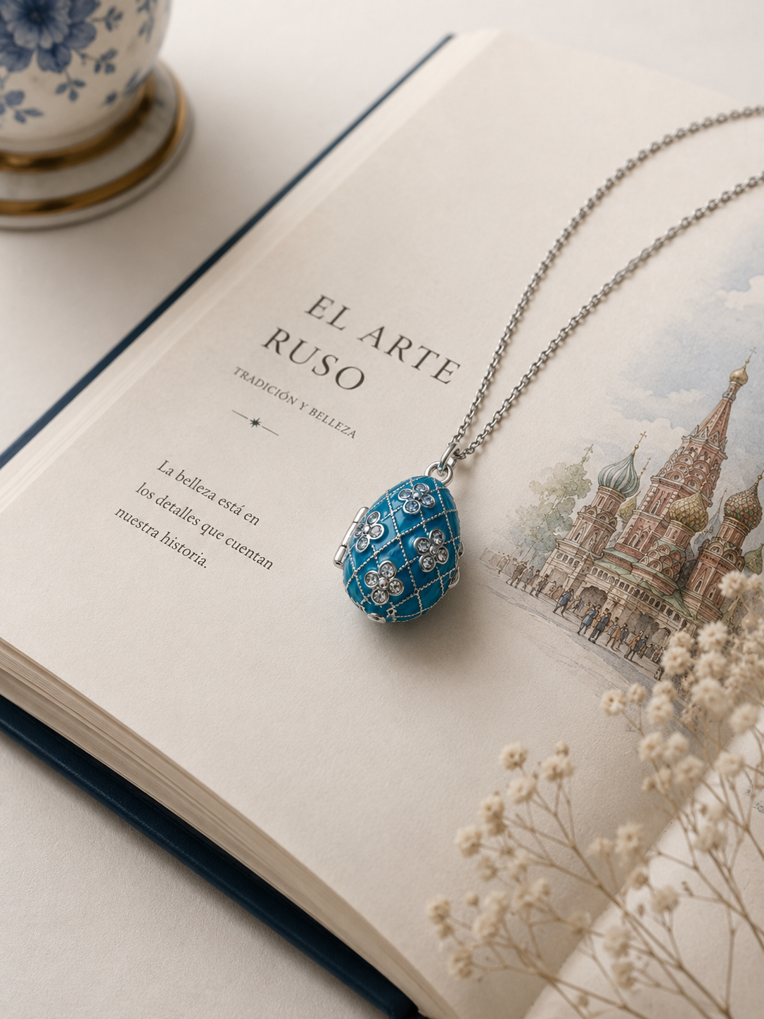 Dije Huevo Fabergé Azul con Ángel