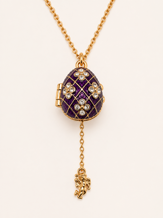 Dije Huevo Fabergé Morado con Ángel