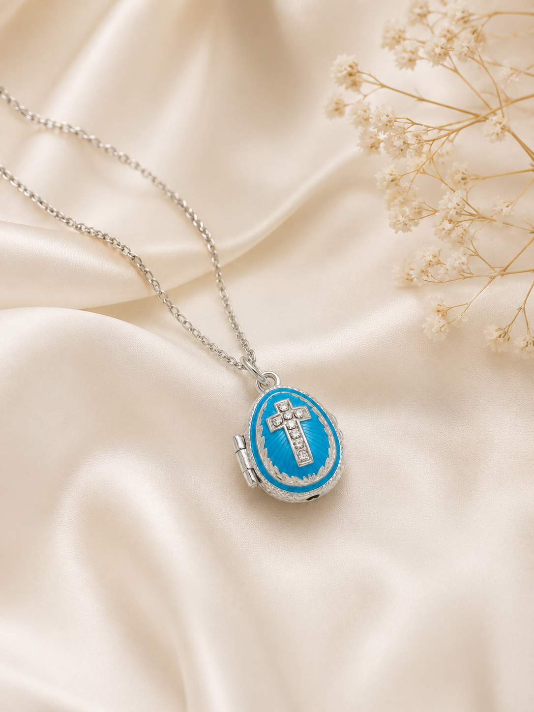 Dije Huevo Fabergé Azul con Biblia