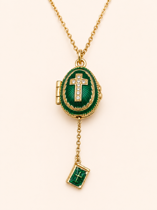 Dije Huevo Fabergé Verde con Biblia