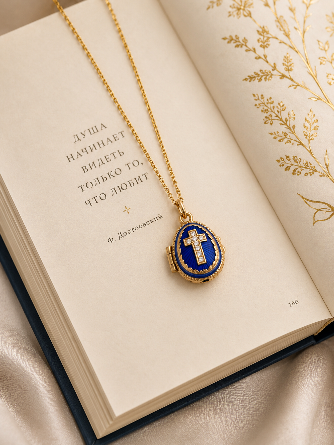 Dije Huevo Fabergé Azul Real con Biblia