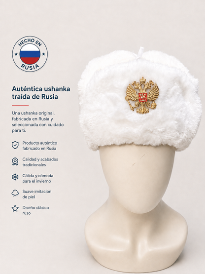 Gorra-Ushanka Rusa Blanca con Águila Bicéfala