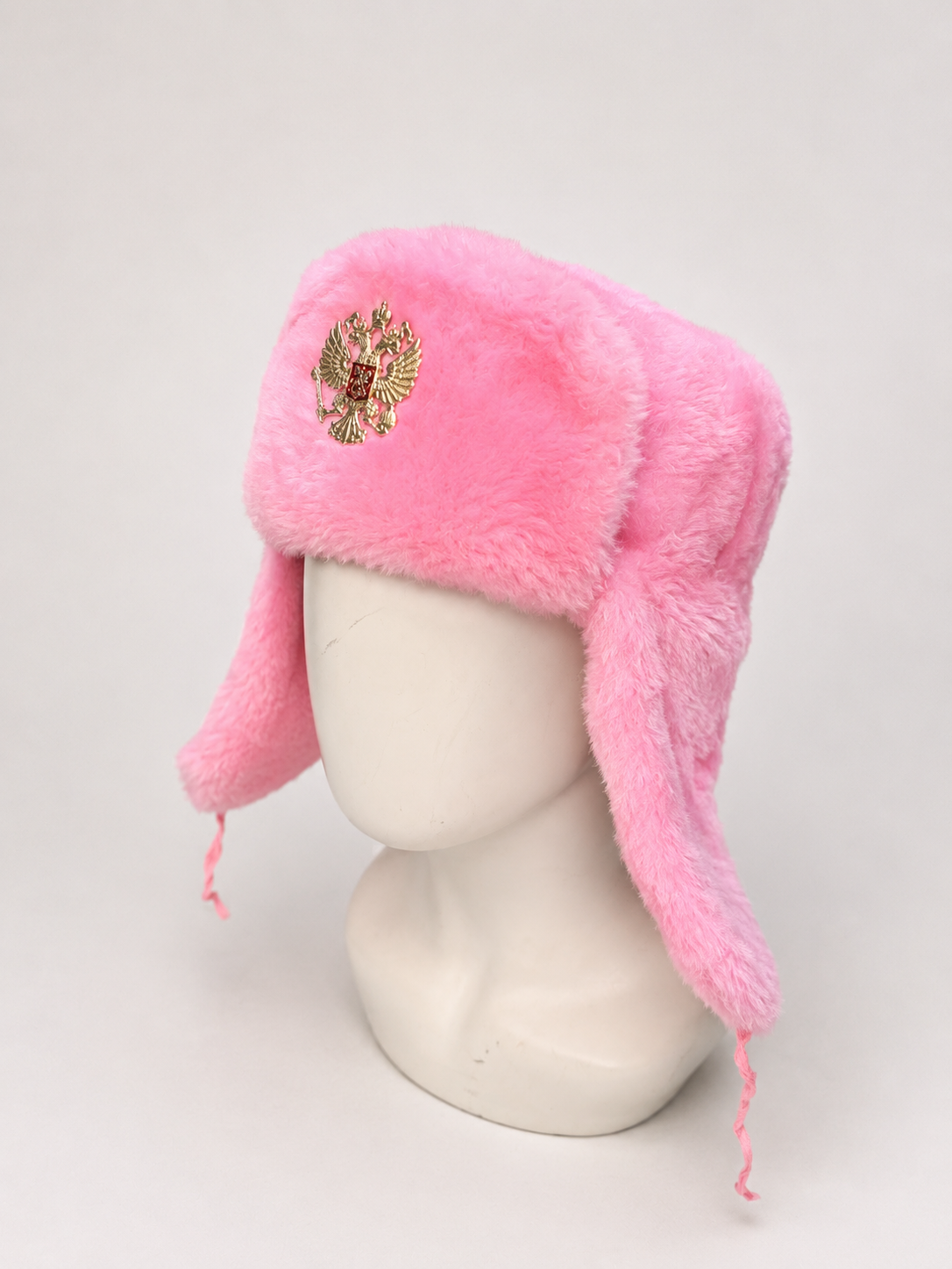 Gorro Ruso Rosa tipo Ushanka con Escudo Ruso