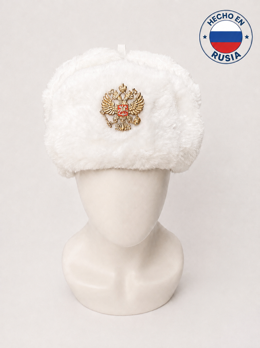 Gorra-Ushanka Rusa Blanca con Águila Bicéfala