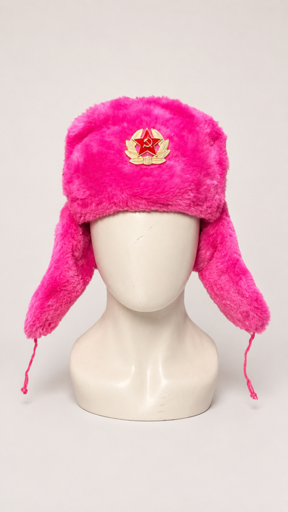Ushanka Rusa Rosa con con Emblema Soviétic