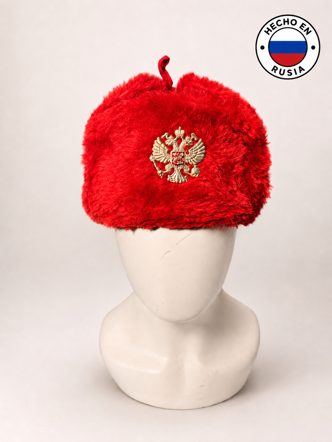 Gorro Ruso Rojo tipo Ushanka con Escudo Ruso