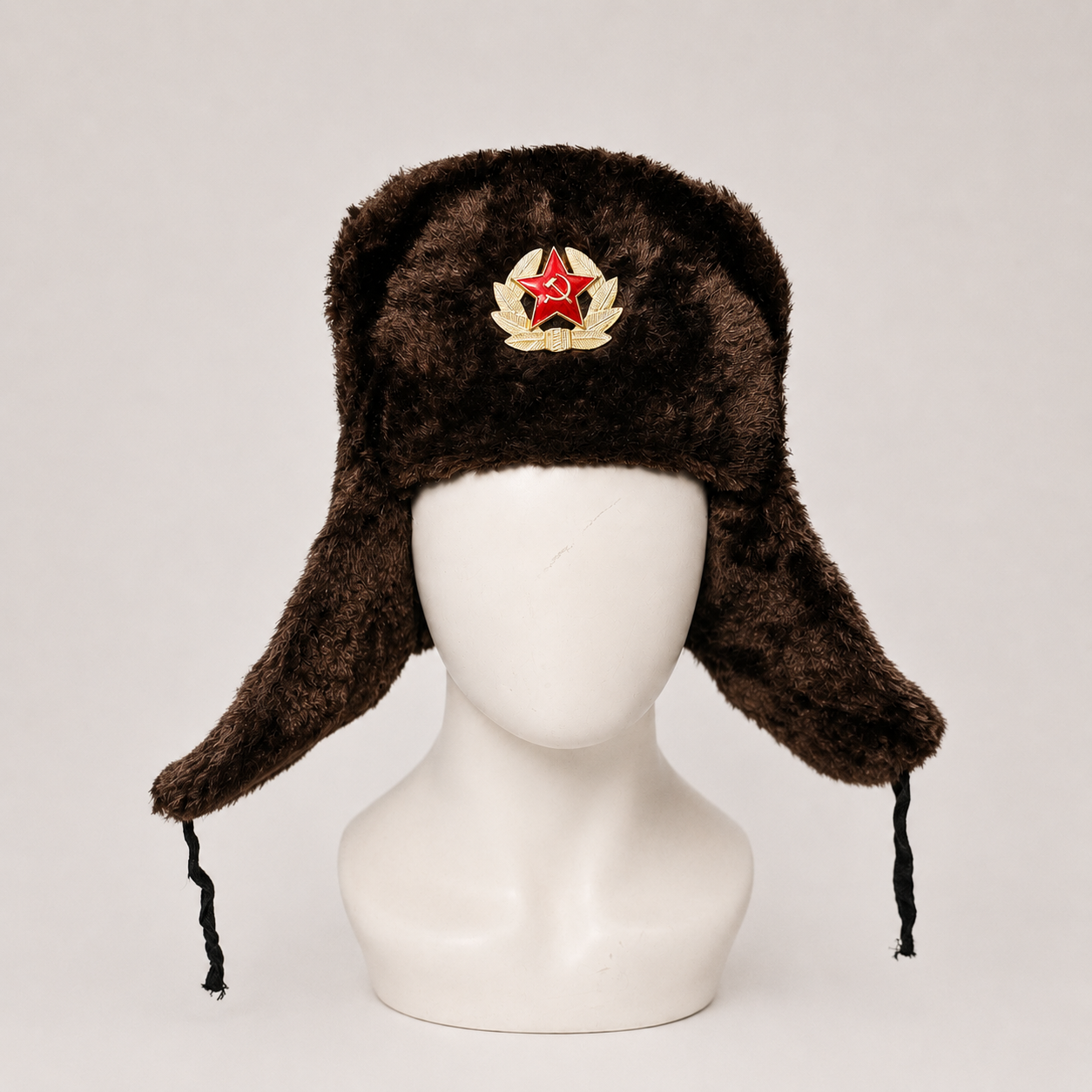 Gorro Ruso Café tipo Ushanka con Estrella Roja
