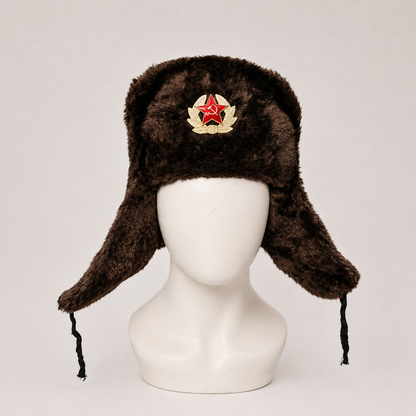 Gorro Ruso Café tipo Ushanka con Estrella Roja