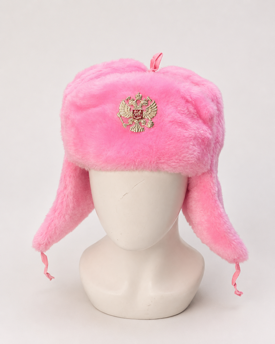 Gorro Ruso Rosa tipo Ushanka con Escudo Ruso
