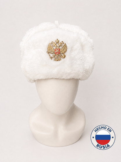 Gorra-Ushanka Rusa Blanca con Águila Bicéfala