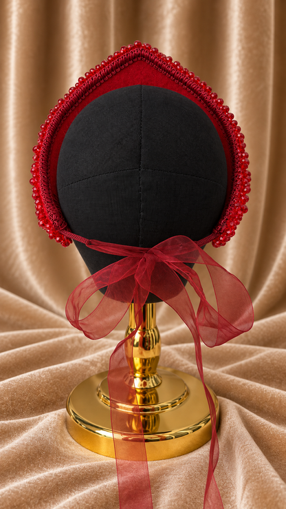 Diadema rusa Kokoshnik rojo artesanal con cristales