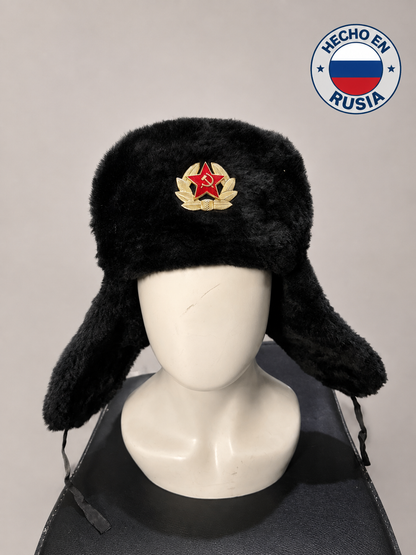 Ushanka Rusa Negra con Emblema Soviético