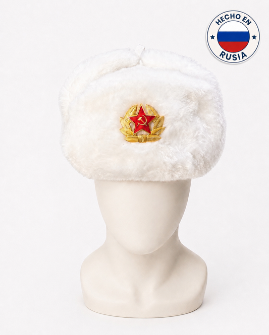 Gorra Ushanka Rusa Blanca con Emblema Soviético