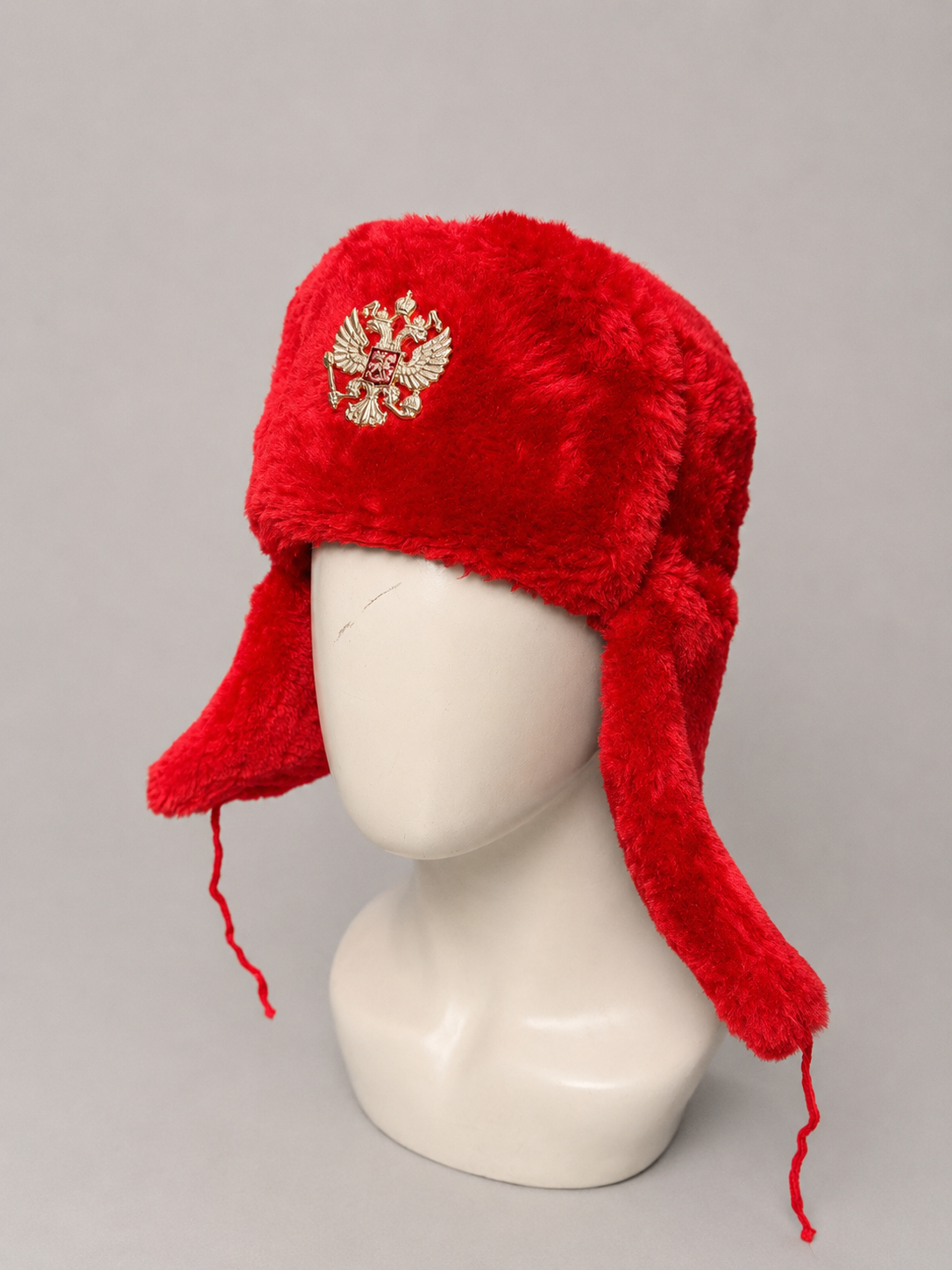Gorro Ruso Rojo tipo Ushanka con Escudo Ruso