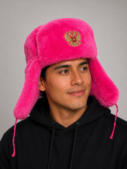 Ushanka Rusa Rosa con Águila Bordada