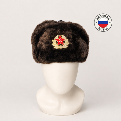 Gorro Ruso Café tipo Ushanka con Estrella Roja