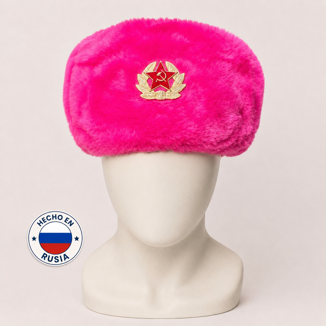 Ushanka Rusa Rosa con con Emblema Soviétic