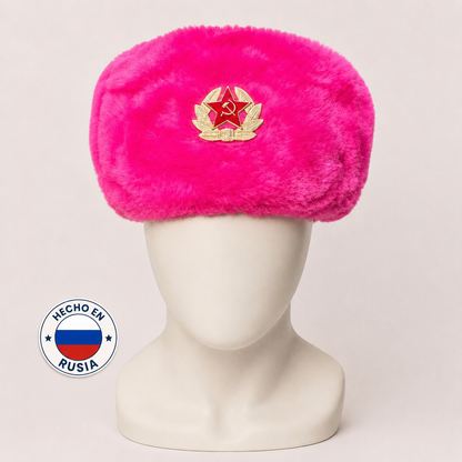 Ushanka Rusa Rosa con con Emblema Soviétic