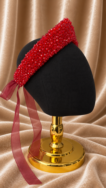 Diadema rusa Kokoshnik rojo artesanal con cristales