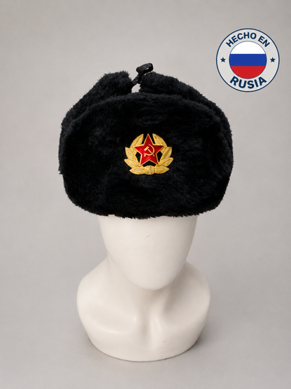 Ushanka Rusa Negra con Emblema Soviético