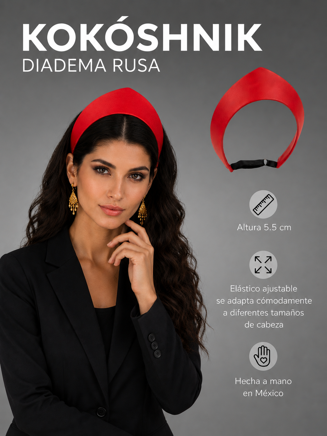 Diadema rusa. Kokoshnik. Color Rojo