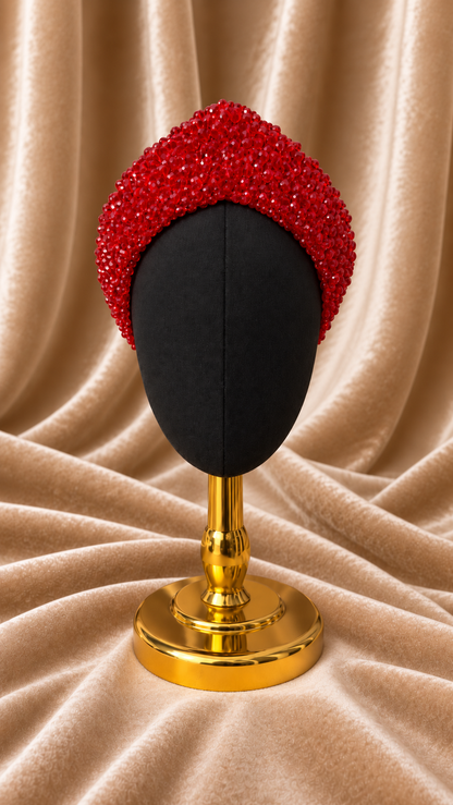 Diadema rusa Kokoshnik rojo artesanal con cristales