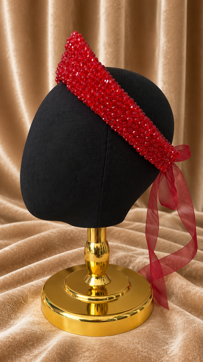 Diadema rusa Kokoshnik rojo artesanal con cristales