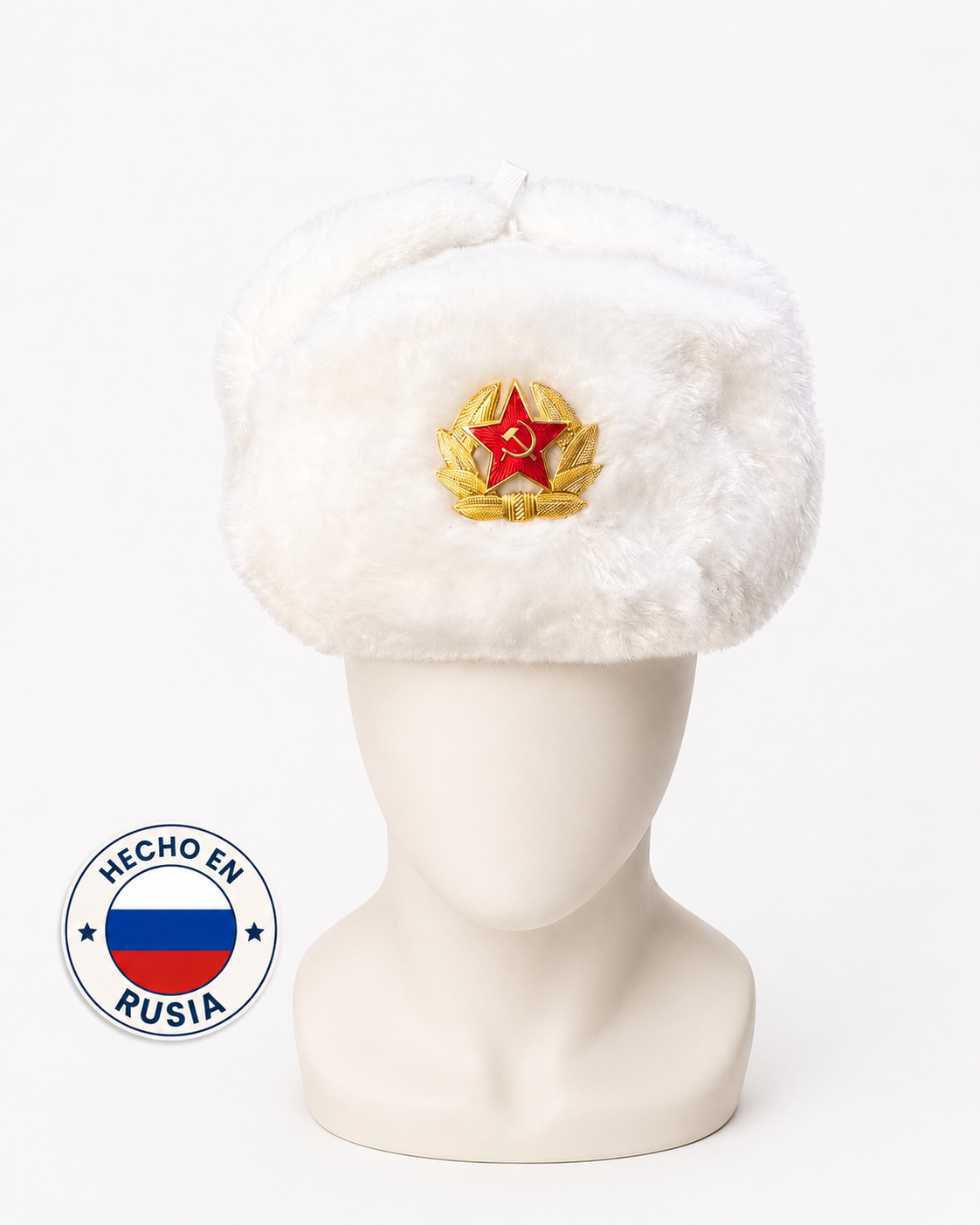 Ushanka Rusa Blanca con Emblema Soviético