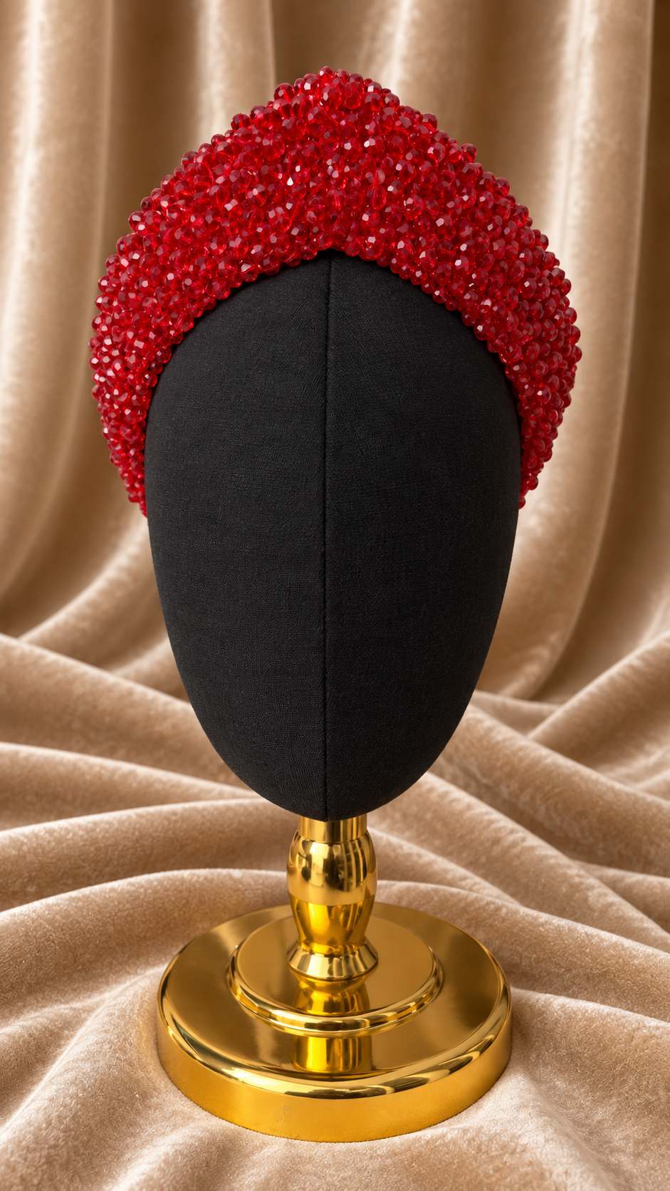 Diadema rusa Kokoshnik rojo artesanal con cristales