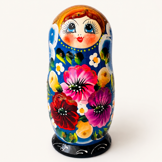 Matrioshka rusa “Cielo de Verano” pintada a mano – 5 piezas | 18 cm