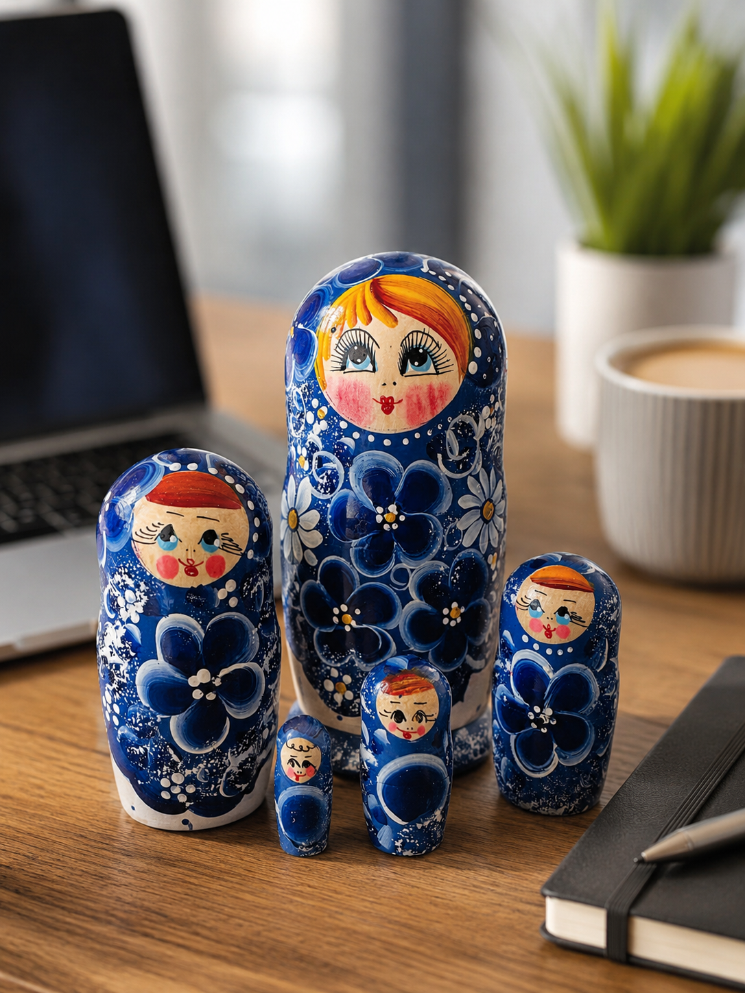 Matrioshka rusa «Flores de Invierno» pintada a mano – 5 piezas | 18 cm