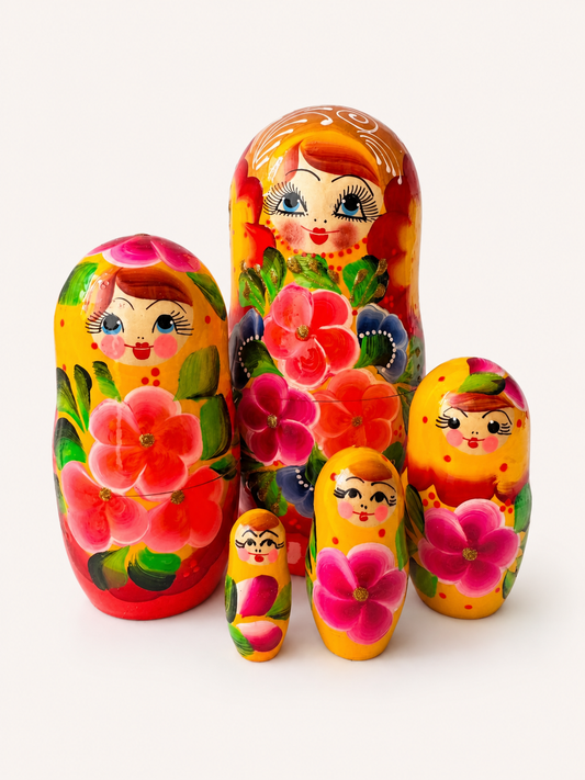 Matrioshka rusa «Jardín Dorado» pintada a mano – 5 piezas | 18 cm