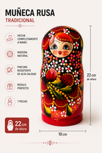 Cargar imagen en el visor de la galería, Matrioshka rusa «Constelación Escarlata» pintada a mano

