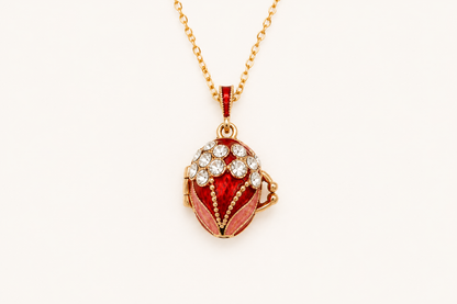 Collar Huevo Fabergé Rojo con Mariposa Secreta
