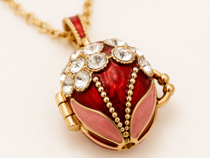 Collar Huevo Fabergé Rojo con Mariposa Secreta
