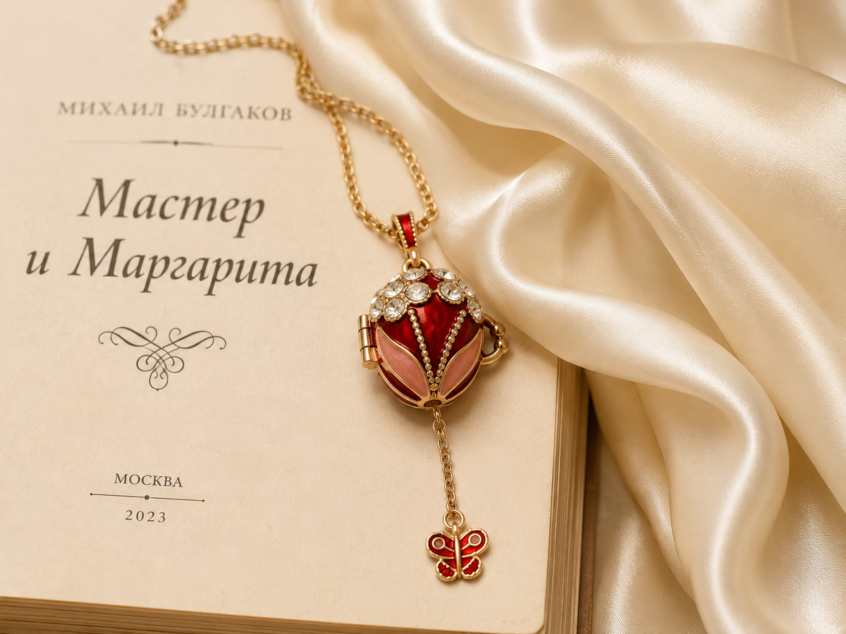 Collar Huevo Fabergé Rojo con Mariposa Secreta