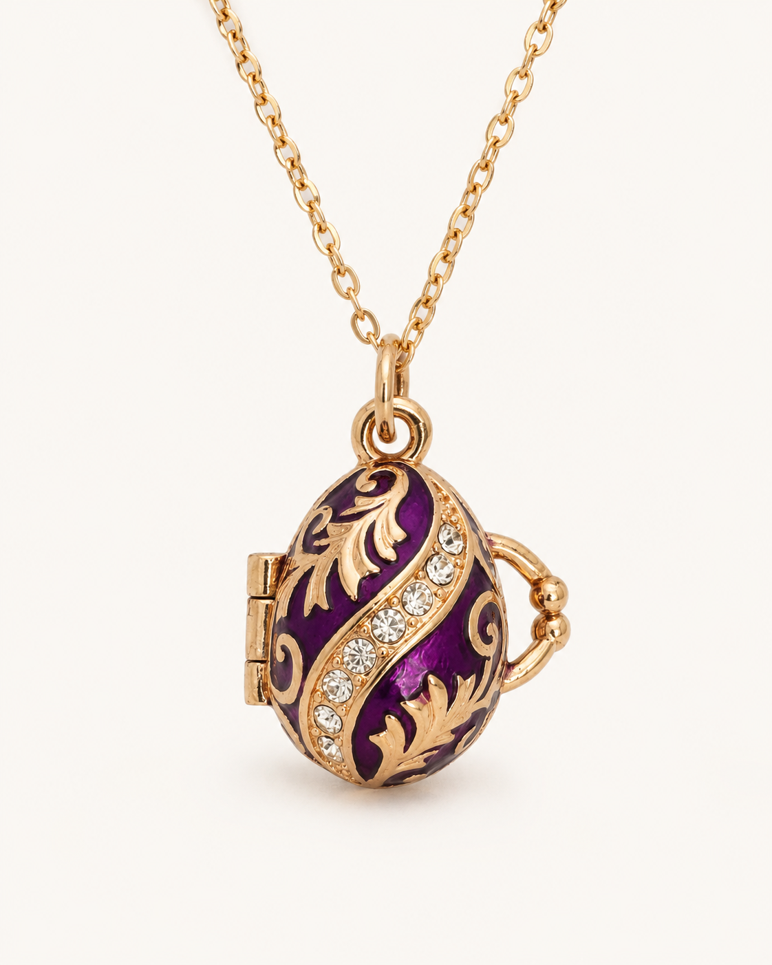 Dije con Colgante Huevo Estilo Fabergé Morado con Campana Interior