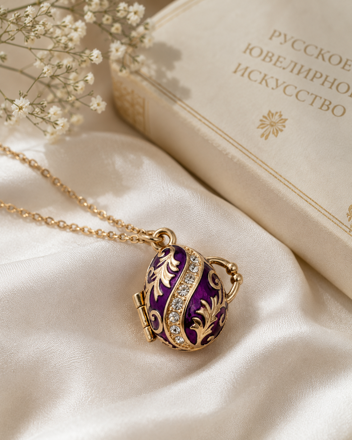 Dije con Colgante Huevo Estilo Fabergé Morado con Campana Interior