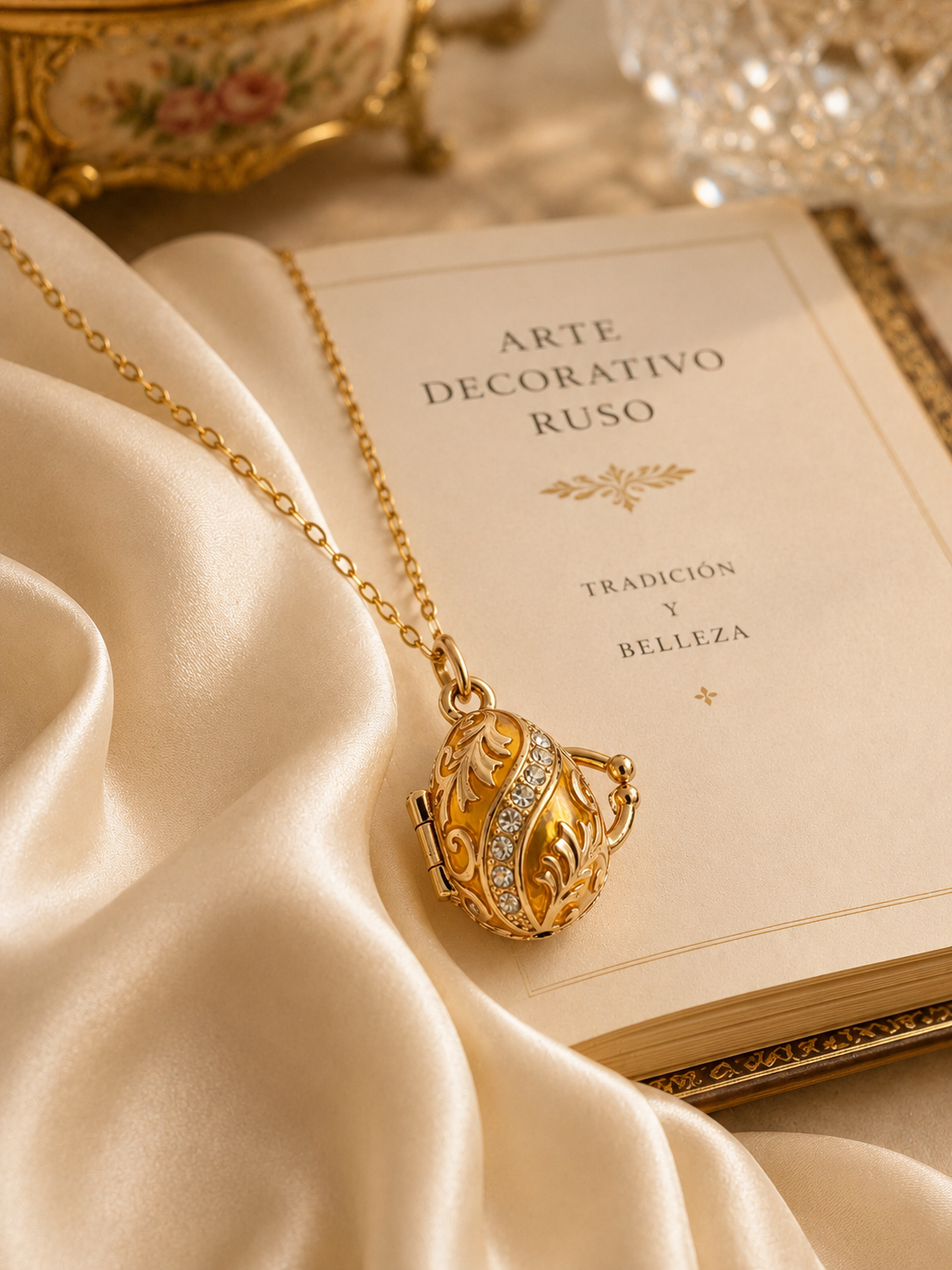 Collar con Colgante Huevo Fabergé Decorativo Dorado