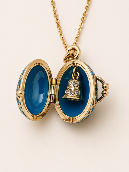 Collar con dije relicario Huevo Imperial Azul con Detalles Dorados