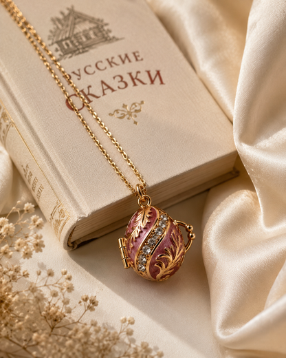 Relicario dije Rosa con Cristales en estilo de Faberge
