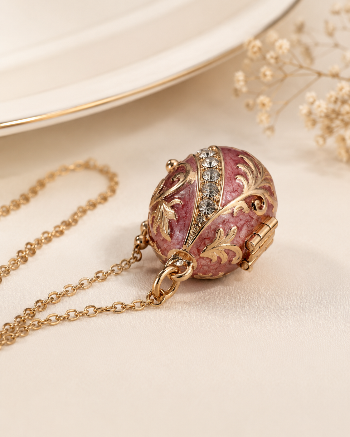 Relicario dije Rosa con Cristales en estilo de Faberge