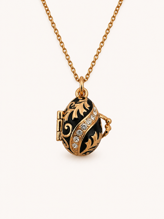 Collar con Relicario Huevo Fabergé Negro con Campana Interior – AKM San Petersburgo (Copy)