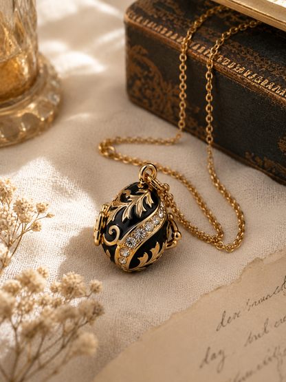 Collar con Relicario Huevo Fabergé Negro con Campana Interior – AKM San Petersburgo (Copy)