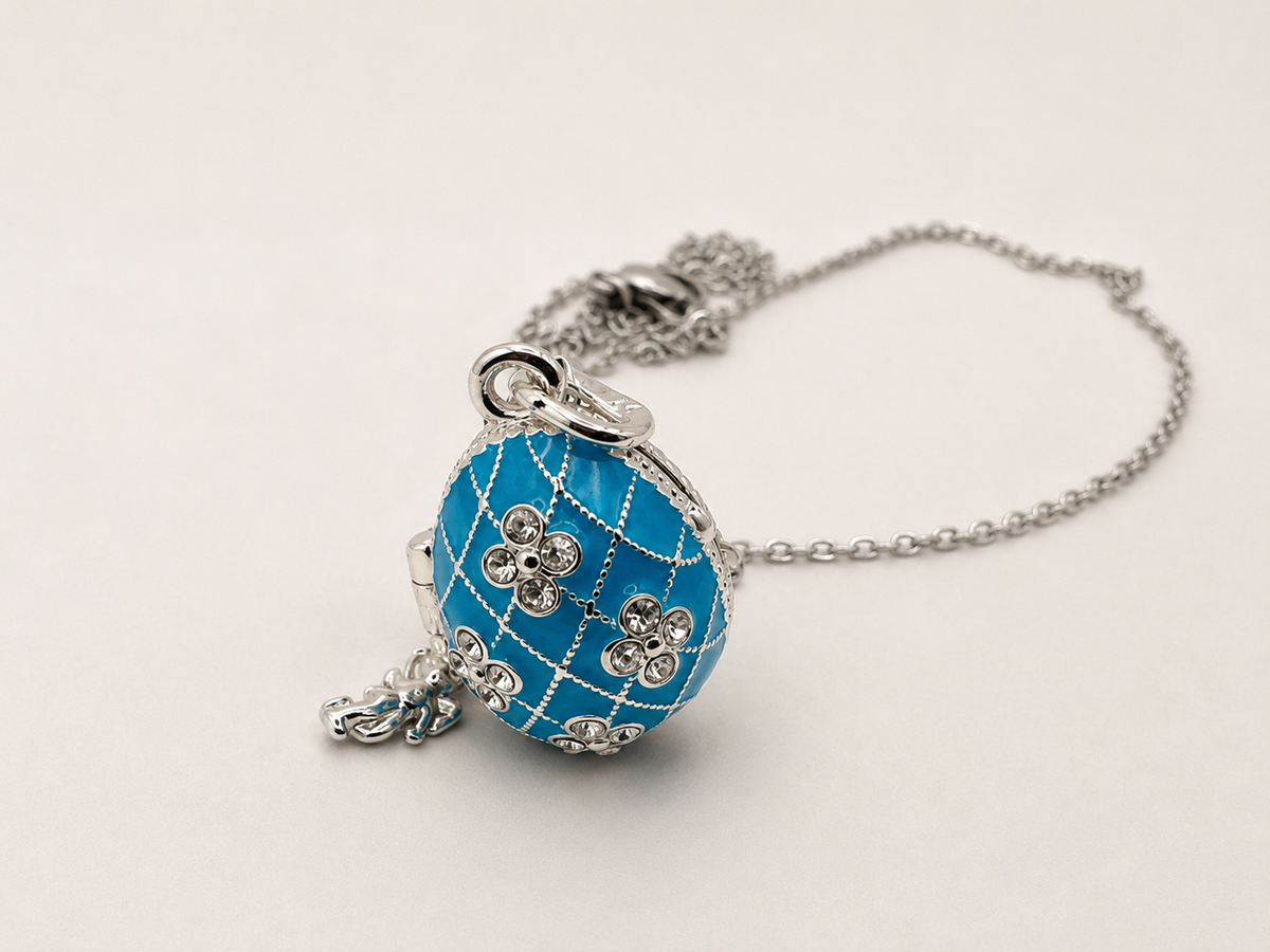 Dije Huevo Fabergé Azul con Ángel