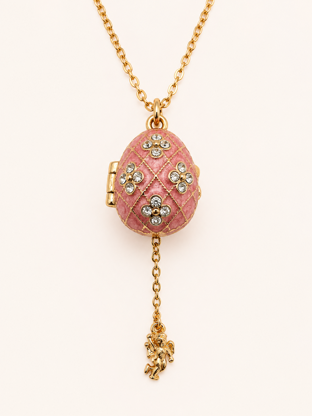Dije Huevo Fabergé Rosa con Ángel